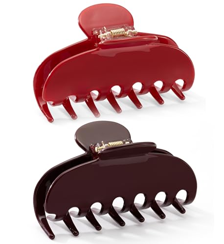 2 piezas pinzas de cabello de acetato para mujer - clip grande y mediano 3.3 pulgadas rojo cereza y rojo Ankra, clips tipo garra para cabello fino, medio y grueso, accesorios duraderos para otoño e invierno miniatura 6