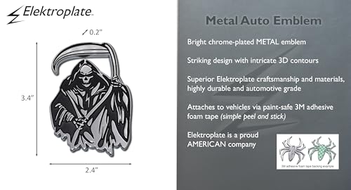 Image of Elektroplate Exclusive Metalhead Collection Reaper All Metal Emblem for Cars, Trucks, and All Auto | Universal Fit at 3.4 inch x 2.4 inch | Weatherproof