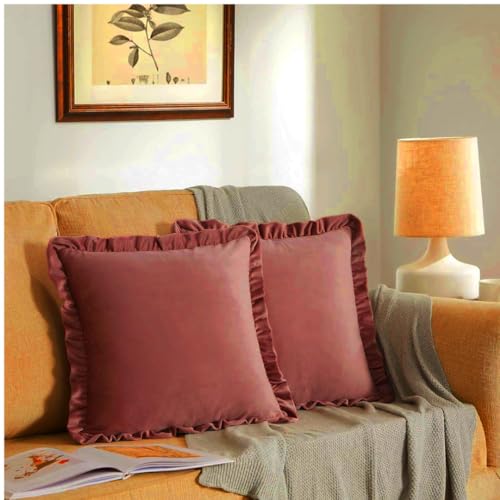 Image of Velvet Blush 24x24 Pillow Covers, Set of 2 Decorative Ruffle Cushoin Pillow Covers for Sofa Couch