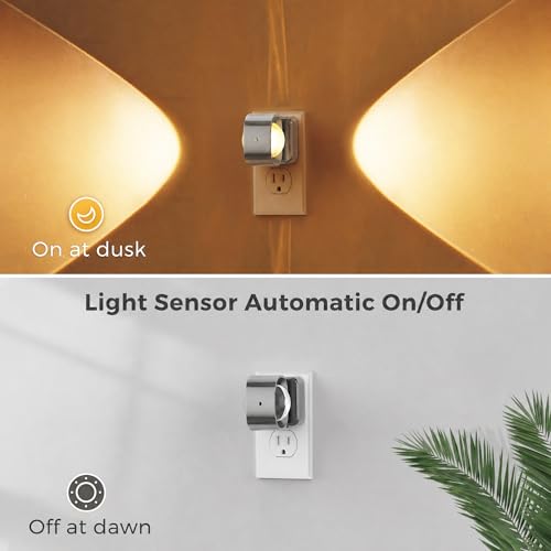 Image of L LOHAS LED Night Light Projector, Night Lights Plug into Wall, Dusk to Dawn Sensor, Silver Swivel Nightlight for Kids, Soft White Ambient Lighting for Bathroom, Gaming Room,2 Pack