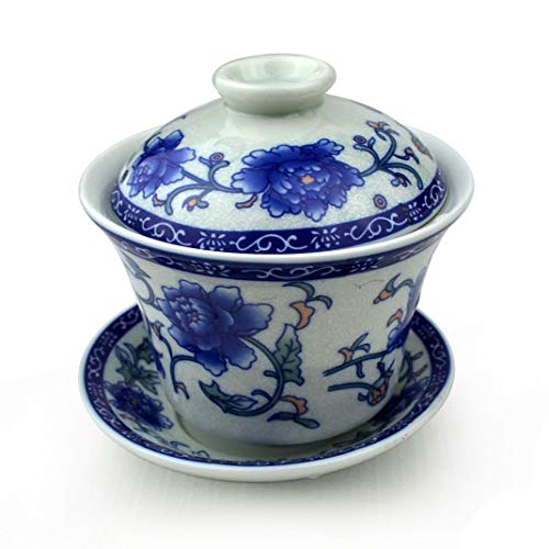 vv8oo Gaiwan - Taza de té china de 5.5 onzas de porcelana Qinghua (peonía)