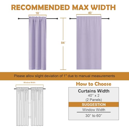 Image of Aiyufeng Lilac Blackout Curtains for Bedroom 84 Inch Length 2 Panels Set, Solid Thermal Insulated Privacy Energy Saving Living Room Window Treatment Curtains Blackout Drapes, W40 x L84 Inch,Lilac
