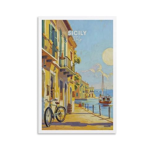 NHGEQAA Leinwandbild, Motiv: Sizilien, Italien, Vintage-Reiseposter, 20 x 30 cm
