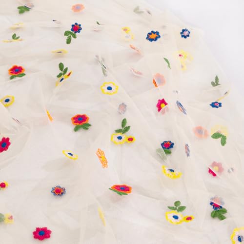 Image of MLMC Spring Floral Table Runner 10ft Seasonal Tulle Daisy Embroidery Table Runner Colorful Flower Holiday Kitchen Dining Table Decoration for Wedding Home Tea Party Outdoor Picnic Decor