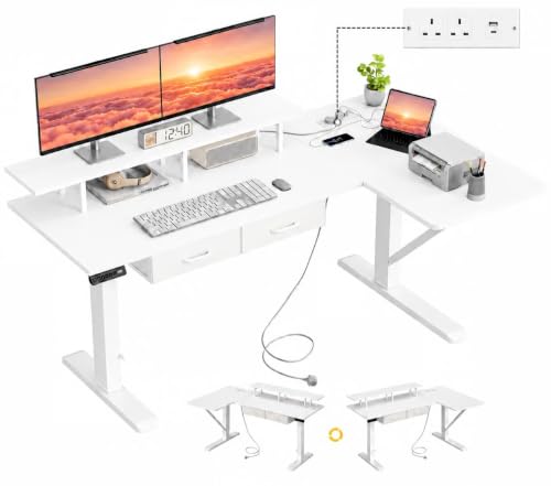 IRONCK L-Shaped Electric Standing Desk 150x90 cm with USB-C and Power Outlets