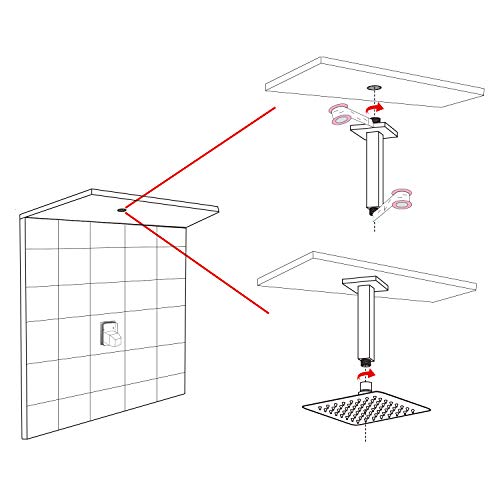 Shower Arm Ceiling Mounted 8 Inches Square Soild Brass Shower Head Arm With Flange, Rain Shower Arm Universal Connection Brushed Nickel #TOP6