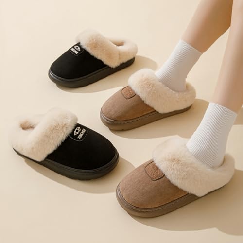 Caistre Cozy Slippers for Women Trendy Fuzzy House Shoes with Memory Foam Anti-Skid Sole Furry Winter Slipper Plush Cotton Shoes2