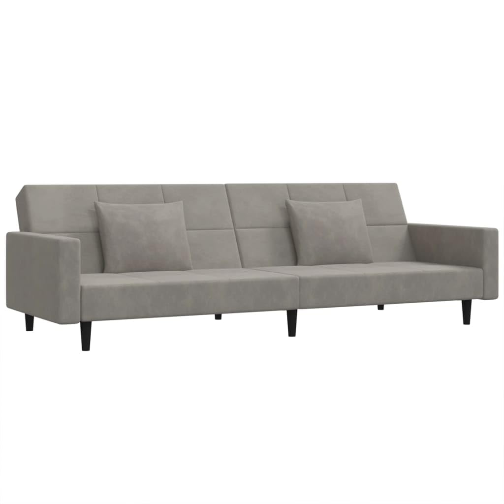 Sofá cama, 2 plazas con 2 cojines, terciopelo gris claro, cómodo sofá cama con 2 respaldos separados para asientos y cama doble