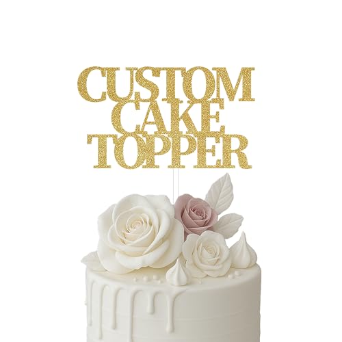 CRAFALA CREATIVE Custom Cake Topper, Glitter Colors, Block Font, Custom Text Cake Topper, Birthday, Bride, Marry, Wedding, Graduate, Retirement