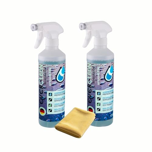 EVERCLEEN Spray impermeabilizante y ropa a prueba de nieve, 2 x 500 ml, protección premium para cuero, textiles y tiendas de campaña, repelente al agua y suciedad, perfecto para zapatos, bolsos, ropa