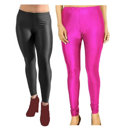 cron New Trend Shiny Churidar Leggings Combo for Women and Girls (Pack of 2) (XXL, Black & Rani)-picture-26