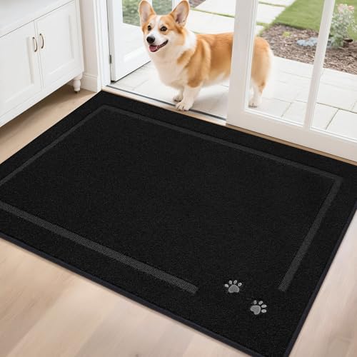 BEQHAUSE Dog Door Mat for Muddy Paws 32"x48" Dirt Trapper Absorbent Doormat Non Slip Entryway Rugs Washable Stain Resistant Welcome Floor Mat Soft Low-Profile for Front Back Door, Black Blac