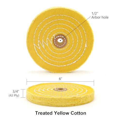 Image of SCOTTCHEN Buffing Polishing Wheel 6 inch Treated Yellow Cotton Medium(42 Ply) with 1 /2 inch Arbor Hole for Bench Grinder - 1 Pack