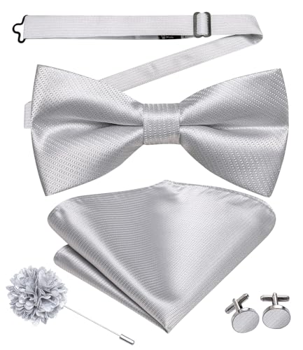 Image of Hi-Tie Bow Ties for Men Pre-Tied Pocket Square with Cufflinks Mens Bowtie Sets for Wedding Formal Party