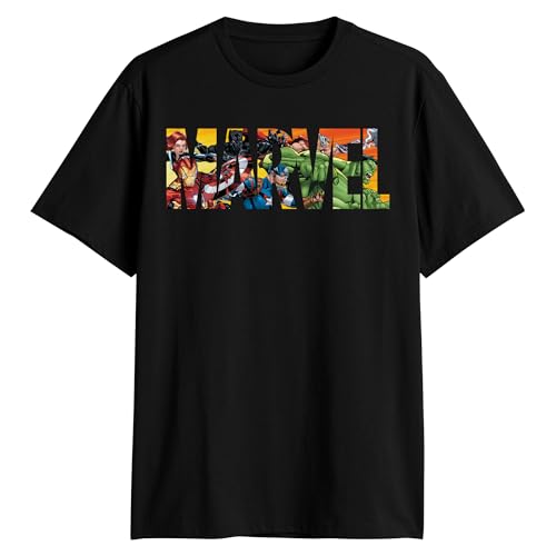 Marvel Avengers Iron Man Captain America Spider-Man Logo Fill Avengers T-Shirt(Black,Medium)