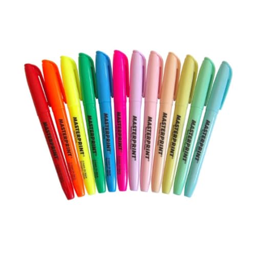 Kit Canetas Marca Texto, 12 Unidades (6 Neon e 6 Pastel), MASTERPRINT