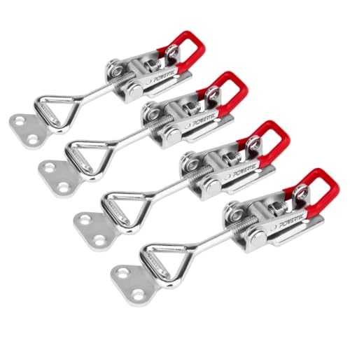 POWERTEC 4PK Toggle Clamp 400 lbs Holding Capacity 4002 Adjustable Pull Action Latch for Smoker Tool Box Woodworking Jigs and Fixtures Cabinet Tool box Door (20333)