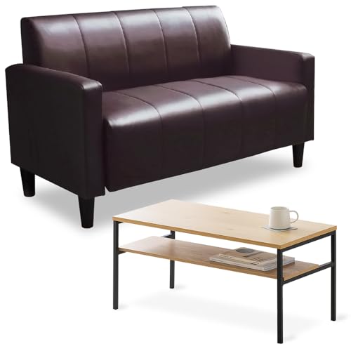 【新生活ソファー&テーブル】ソファ 2人掛け ブラウン レザー PVS-2P &テーブル ローテーブル HIROBIROシリーズ