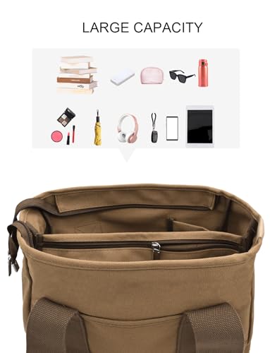 Image of TeeYee 16oz Canvas Tote Bag Casual Multi pockets Handbags Large Capacity Shopping Shoulder Bag with Pocket Bags Work Purses