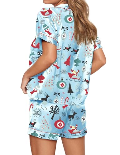 Image of SHESHOW Satin Pajamas for Women Set Preppy Animals Pjs Short Sleeve Shorts 2 Piece Loungewear Sets XS-XXL
