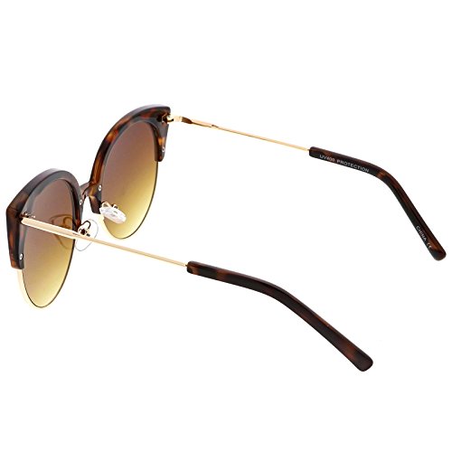 zeroUV - Women's Half Frame Ultra Slim Arms Round Flat Lens Cat Eye Sunglasses 53mm4