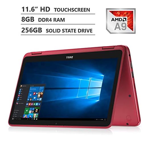 Dell Inspiron 11 3000 Series 2-in-1 11.6" HD Touchscreen Laptop, AMD A9-9420e Dual-Core Processor, 8GB DDR4 RAM, 256GB Solid State Drive, HDMI, USB 3.1, Wi-Fi, Bluetooth, Webcam, Windows 10 Home, Red