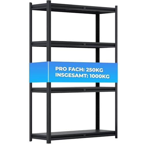 ALL Premium Metallregal Schwarz mit Schwerlastregal Metallböden 180x120x40cm - 1000kg Traglast 100% Kaltgewaltzer Stahl - Regal 120 cm Breit, Regal 40 cm tief lagerregal Metall