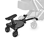 Buggy Board mit Sitz, Vogvigo Kiddy Board, Buggy Board Trittbrett für alle Kinderwagen Universal, Kinderbuggy Mitfahrbrett mit Großer Stehfläche, Kinderwagen Zubehör für Kinder von 2-6 Jahren, 25 KG (Schwarz)