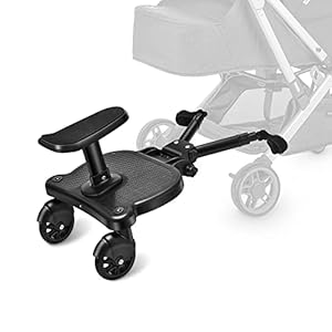 Buggy Board mit Sitz, Vogvigo Kiddy Board, Buggy Board Trittbrett für alle Kinderwagen Universal, Kinderbuggy Mitfahrbrett mit Großer Stehfläche, Kinderwagen Zubehör für Kinder von 2-6 Jahren, 25 KG (Schwarz)