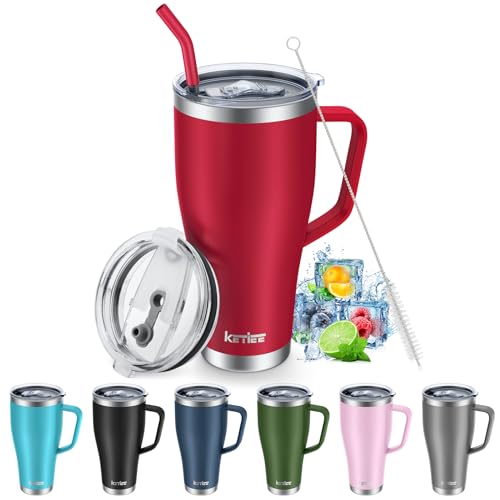 KETIEE 30oz Tumbler with Straw and Lid, Travel Mug Coffee Tumbler with Handle, Insulated Tumbler Cup with 2 Lids, Stainless Steel Vacuum Travel Coffee Mug Water Bottle for Hot and Cold Drink