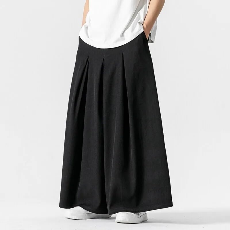 Japan Men Wide Leg Pants Solid Color Casual Pants Mens Loose Cotton Linen Lantern Trousers2