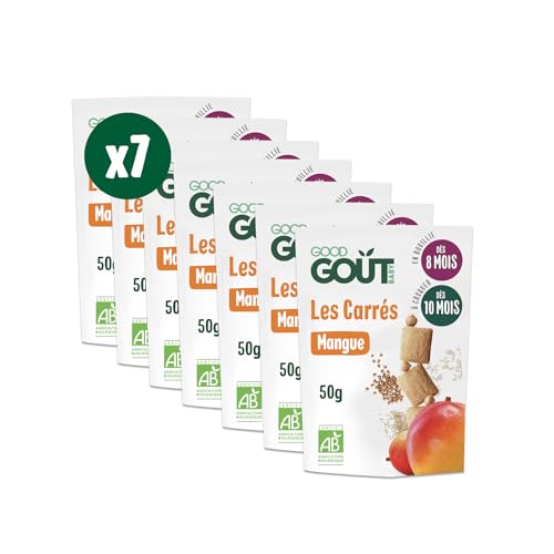 GOOD GOÛT - Les Carrés Mangue - Biscuits Bébé - Dès 8 Mois - Sans Gluten - Sans Sucres Ajoutés* - Sachets Refermables - 7x50g