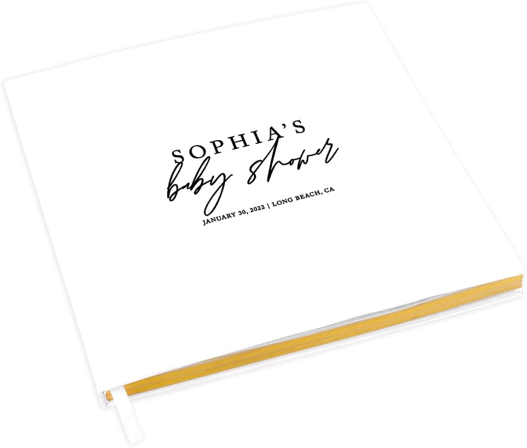 Andaz Press Personalized Baby Shower Guestbook with Gold Accents, Classic Custom Guestbook Gender-Neutral White Guest Sign-In Registry 120 Pages 8.5" X 8.5" Memories Book for DIY Scrapbook Photo Album