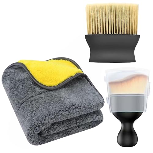 Image of DETACHI Car Interior Cleaning Brush + Microfiber Cloth Super Absorbment 40x40 850 GSM+ Ultra Soft Hair Bristle Brush for A /c Vents Dust, Dashboard Cleaning Laptops, Cleaning Tools Combo Pack 3Pcs