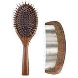 Fahaner 2 in 1 Hair Brush Set, Premium Golden Sandalwood Comb & Anti-Static Air Cushion Massage Brush for Men & Women, Scalp Care Hair Grooming Gift Set