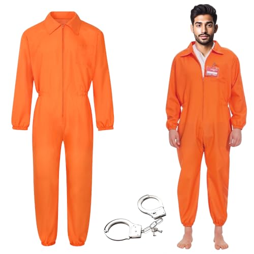 FENGQ Disfraz De Prisionero, Disfraz De Prisión Naranja, Disfraz De Convicto, Classic Disfraz Preso Hombre Con Esposas, Disfraz Convicto De Halloween Cosplay Traje Para Carnaval Halloween Fiestas