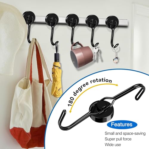 LOVIMAG Hooks, 50lbs+ Magnetic Magnet Hook 2025 Cruise Cabin Ship Essentials Heavy Duty Strong Refrigerator Fridge Hanging for Classroom Beach Vacation Kitchen Grills Home Mug Hanger (20 Pack), Black