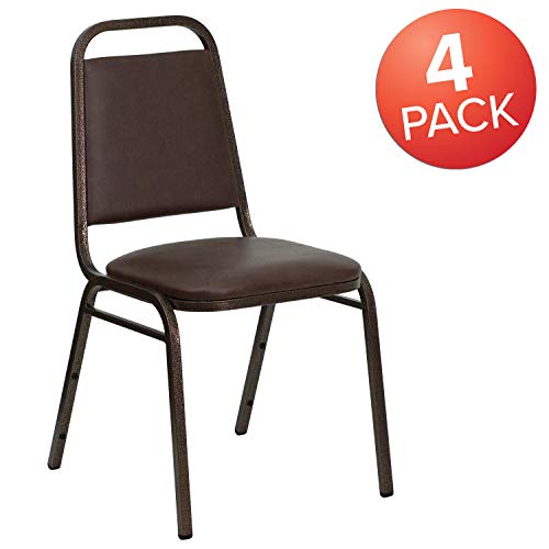 Image of Flash Furniture 4 Pack HERCULES Series Trapezoidal Back Stacking Banquet Chair in Brown Vinyl - Copper Vein Frame