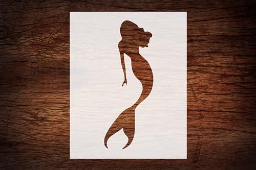 Estêncil de sereia reutilizável 21,6 cm x 28 cm - Design de fantasia subaquática personalizado para