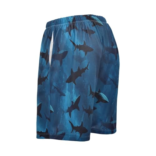 Mens Pajama Shorts Deep Sea Sharks Sleep Shorts Men Pajama Bottoms With Pockets Drawstring Lounge S4