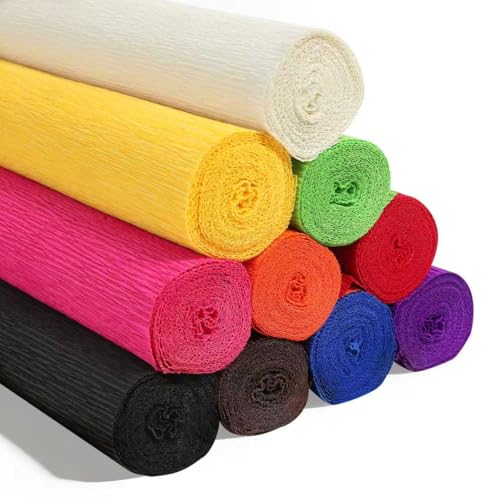 Heavy Crepe Paper for Flower Making, DIY Crafts | Italian-Quality Crepe Paper with 300% Stretch | Papel Crepe de Colores Paquete (10 Rolled, Rainbow)