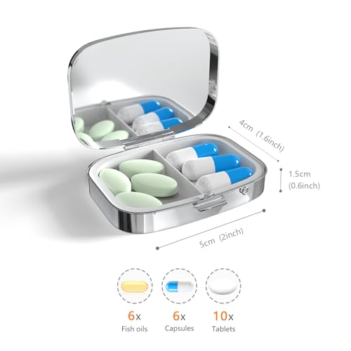 Image of Pill Box-2 Compartment Small Pill Case Portable for Pocket & Purse Single Pill Carrier Pill Container to Hold Vitamins Medication Fish Oil and Supplements BPA-Free