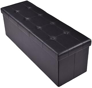 CASART Folding Storage Ottoman, 3-in-1 Padded Storage Organiser Chest Footstool, Tufted Faux Leather Storage Box Hallway Footrest Bench for Living Room Bedroom Entryway (Black)