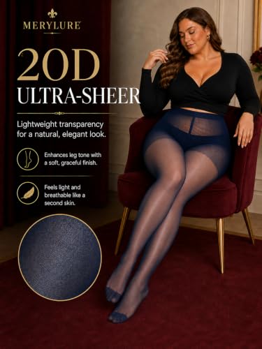 Image of MERYLURE Plus Size Sheer Tights for Women,20D Control Top Pantyhose Reinforced Toes High Waist Stockings 3 Pairs 1XL-6XL