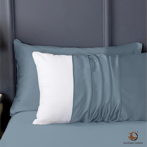 Image of 300 TC Art Silk Satin Pillow Cover Set | Durable Satin Pillow Cover with Envelope Closure | Luxury Satin Pillow Covers | Cozy Satin Pillow Covers (2, Coral Blue)