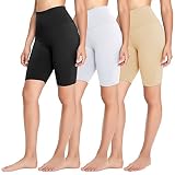 Fotociti 3er Pack Radlerhose Damen High Waist Kurze Sporthose Elastisch Shorts Sommer Blickdichte Leggings Hose für Sport Yoga Gym(02#Schwarz+Weiss+Hautfarbe, S-M)