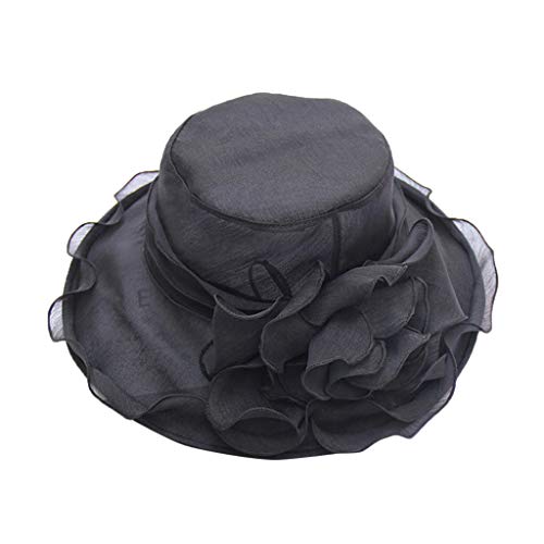 Womens Organza Kentucky Church Derby Hats Fascinator Bridal Tea Party Wedding Hat Summer Fashionable Fedora (Navy, One Size)