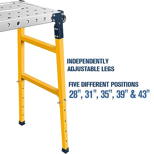 FUNTECK Versatile Portable Steel Work Platform and Welding Table with Casters | 55 x 14-inch Galvanized Tabletop | 1100 lbs. Load Capacity | Adjustable Height