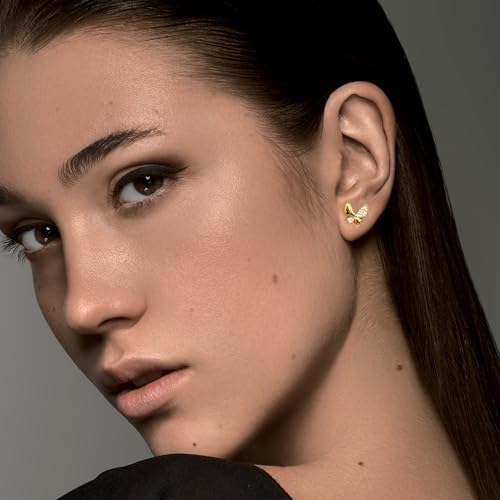 Alcor Gold Hoops & Butterfly Stud Earrings for Women – 14K Gold Plated with 925 Sterling Silver Posts, Hypoallergenic Everyday Jewelry, Gift-Ready2