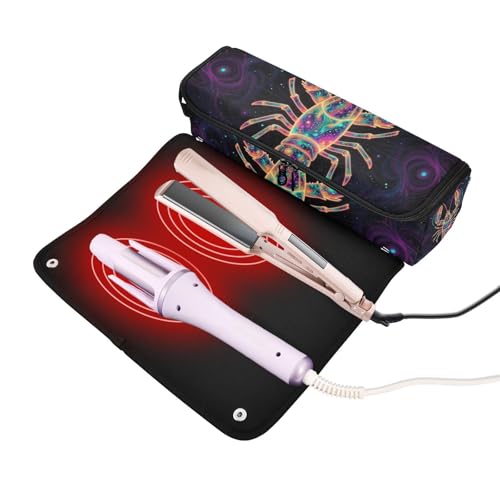 Bolsa de viaje para herramientas de cabello con tapete resistente al calor, organizador portátil para plancha y accesorios de peluquería Cosmic Neon Lobster Galaxy miniatura 2